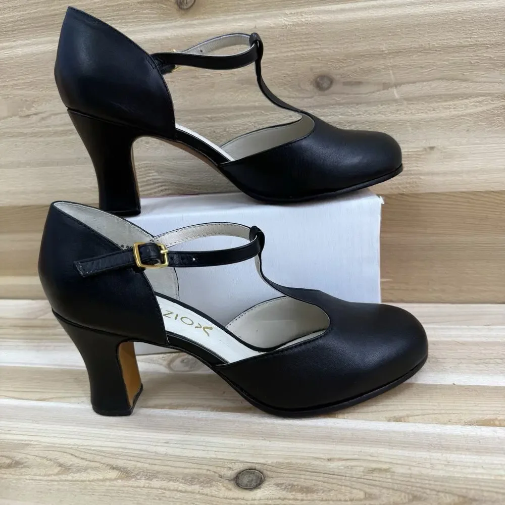 Capezio Closed Toe T-Strap Chorus Black Dance Character Shoes Women's Size 7W - Picture 4 of 13